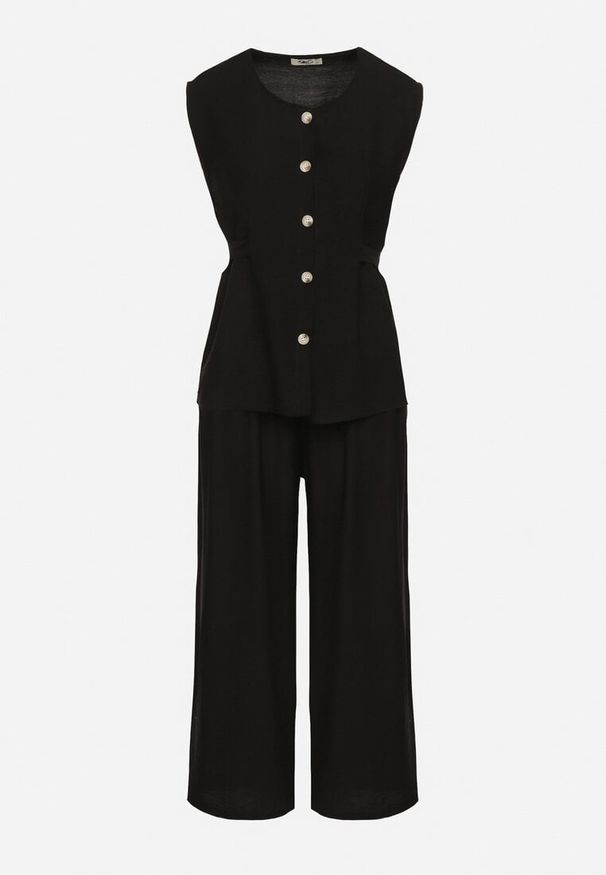 Born2be - Czarny Komplet Bluzka Bez Rękawów z Regulacją w Talii i Szerokie Spodnie Dovalinae. Kolor: czarny