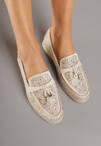 Born2be - Beżowe Mokasyny Ozdobione Cyrkoniami i Aplikacjami Isirsyss. Okazja: na co dzień. Kolor: beżowy. Materiał: jeans. Wzór: aplikacja. Styl: casual, elegancki #7