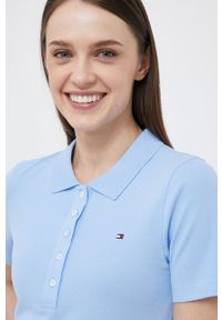 TOMMY HILFIGER - Tommy Hilfiger polo damski kolor niebieski. Typ kołnierza: polo. Kolor: niebieski. Materiał: bawełna, dzianina. Długość: krótkie #3