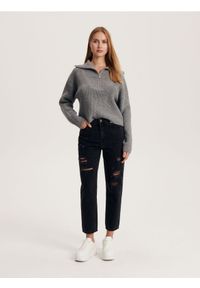 Reserved - Jeansy mom z wysokim stanem - czarny. Stan: podwyższony. Kolor: czarny #1