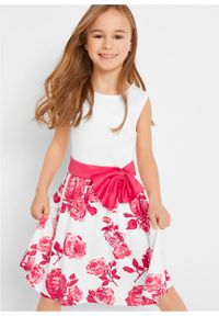 Sukienka dziewczęca na uroczyste okazje bonprix biel wełny - różowy hibiskus. Kolor: biały. Materiał: wełna #4