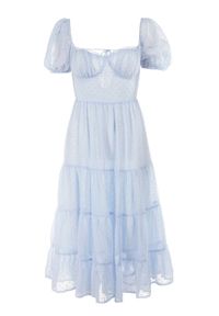 Renee - Niebieska Sukienka z Odkrytymi Plecami Nephia. Kolor: niebieski. Materiał: tkanina. Wzór: aplikacja. Sezon: lato, wiosna. Styl: elegancki, wizytowy. Długość: midi #4