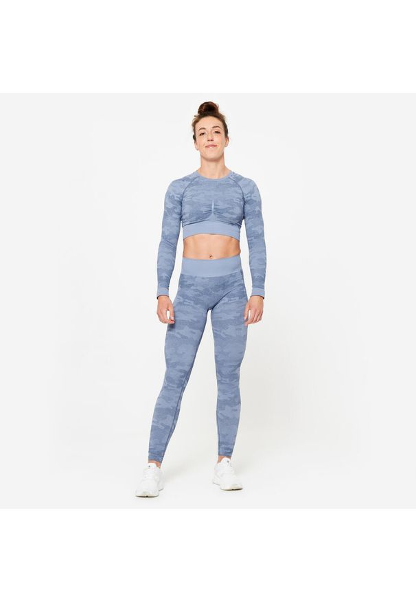 DOMYOS - Legginsy fitness damskie Domyos. Kolor: niebieski. Materiał: materiał, poliamid, poliester, elastan. Sport: fitness