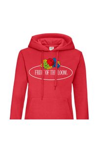 FRUIT OF THE LOOM - Damska Bluza Z Kapturem Z Nadrukiem Logo W Stylu Vintage. Typ kołnierza: kaptur. Kolor: czerwony. Wzór: nadruk