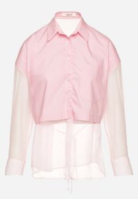 Born2be - Różowa Koszula z Transparentnymi Rękawami Silomea. Okazja: na co dzień. Kolor: różowy. Materiał: jeans. Wzór: aplikacja. Styl: casual #6