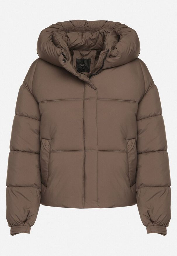 Born2be - Ciemnozielona Pikowana Kurtka Puffer z Kapturem i Kieszonką przy Rękawie Galieana. Okazja: na spacer. Typ kołnierza: kaptur. Kolor: zielony. Materiał: dzianina, jeans. Styl: elegancki, sportowy