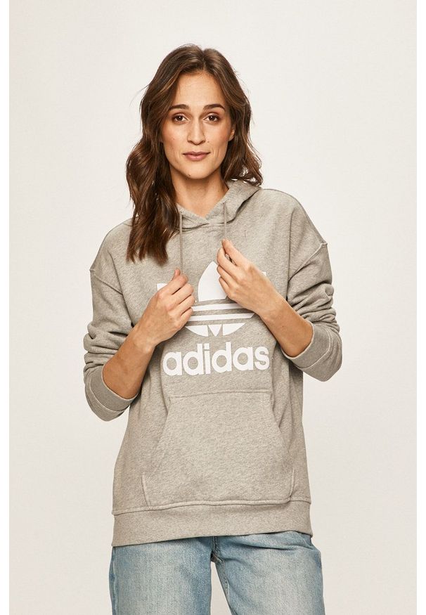 adidas Originals - Bluza. Typ kołnierza: kaptur. Kolor: szary. Materiał: dzianina
