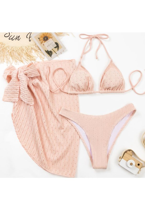 Intica - Bikini wiązane na szyi z elastyczną spódnicą plażową Erietta. Kolor: różowy. Materiał: materiał