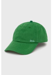 Superdry czapka kolor zielony gładka. Kolor: zielony. Wzór: gładki