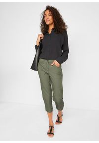 bonprix - Dżinsy Straight, mid waist, z wygodnym paskiem. Stan: podwyższony. Kolor: zielony #3