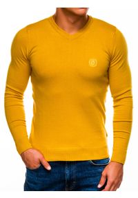 Ombre Clothing - Sweter męski - żółty E74 - XL. Typ kołnierza: dekolt w serek. Kolor: żółty. Materiał: materiał, bawełna, nylon. Styl: klasyczny #3