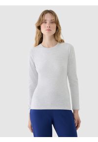 4f - 4F Longsleeve slim gładki damski - szary XXL. Okazja: na co dzień. Kolor: szary. Materiał: dzianina, bawełna, jersey, materiał, elastan. Długość rękawa: długi rękaw. Długość: długie. Wzór: gładki. Styl: sportowy, casual