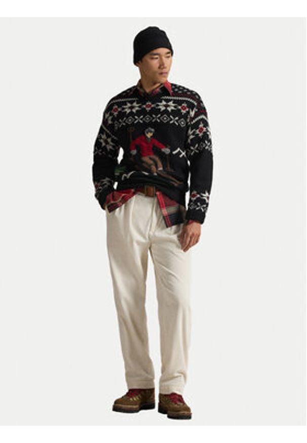 Polo Ralph Lauren Sweter 710982259001 Czarny Regular Fit. Typ kołnierza: polo. Kolor: czarny. Materiał: wełna