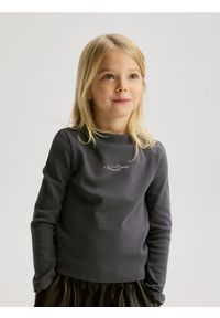 Reserved - Bawełniana bluzka z haftem - ciemnoszary. Kolor: szary. Materiał: bawełna. Wzór: haft #1