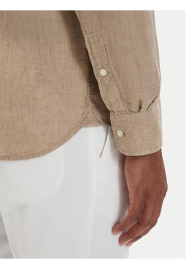 TOMMY HILFIGER - Tommy Hilfiger Koszula MW0MW41530 Beżowy ciemny Regular Fit. Kolor: beżowy. Materiał: len