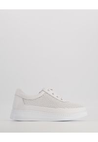 Venezia - BIAŁE SNEAKERSY RW010 WHITE. Kolor: biały. Materiał: skóra, syntetyk. Obcas: na obcasie. Wysokość obcasa: średni