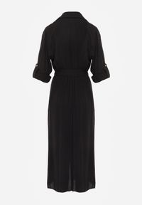 Renee - Czarna Koszulowa Sukienka Utility z Bawełny z Wiązanym Paskiem w Talii Retona. Okazja: na co dzień. Kolor: czarny. Materiał: bawełna. Sezon: lato. Typ sukienki: koszulowe. Styl: boho, glamour, casual #8