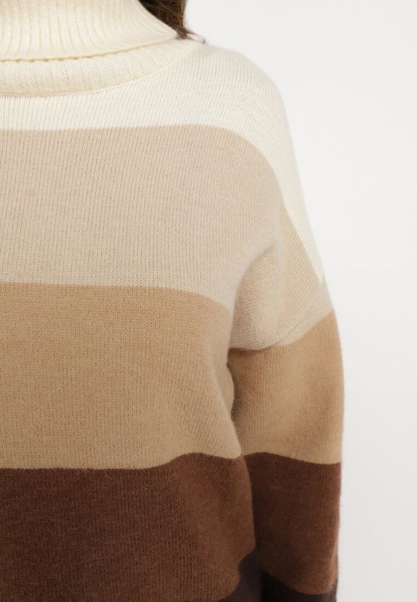 Born2be - Beżowy Golf Klasyczny Zimowy Sweter z Kaszmirem Aziena. Okazja: na co dzień. Typ kołnierza: golf. Kolor: beżowy. Materiał: kaszmir. Długość rękawa: długi rękaw. Długość: długie. Sezon: zima. Styl: klasyczny