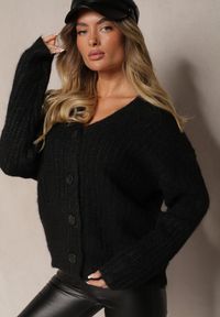 Renee - Czarny Rozpinany Kardigan z Wełną i Ściągaczami przy Rękawach Ciarella. Kolor: czarny. Materiał: wełna. Sezon: zima #4