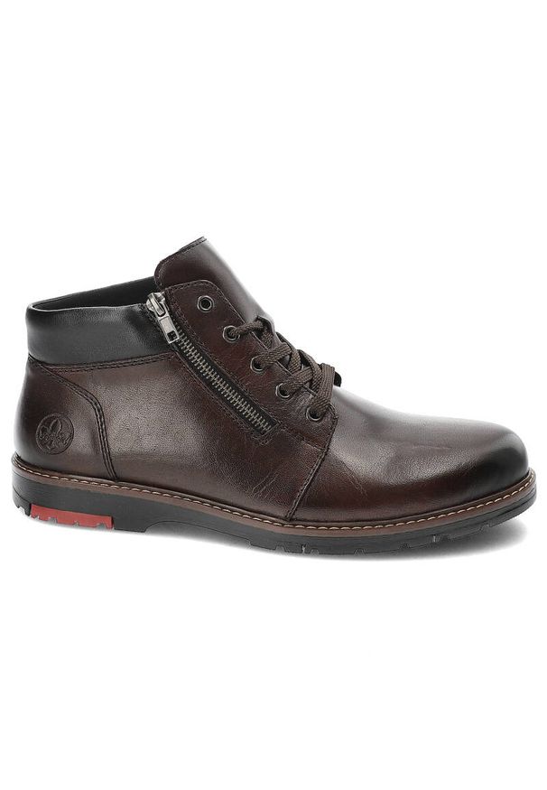 Brązowe Trzewiki Rieker Eleganckie Buty Męskie. Kolor: brązowy. Materiał: skóra, futro, syntetyk. Szerokość cholewki: normalna. Sezon: zima. Styl: elegancki