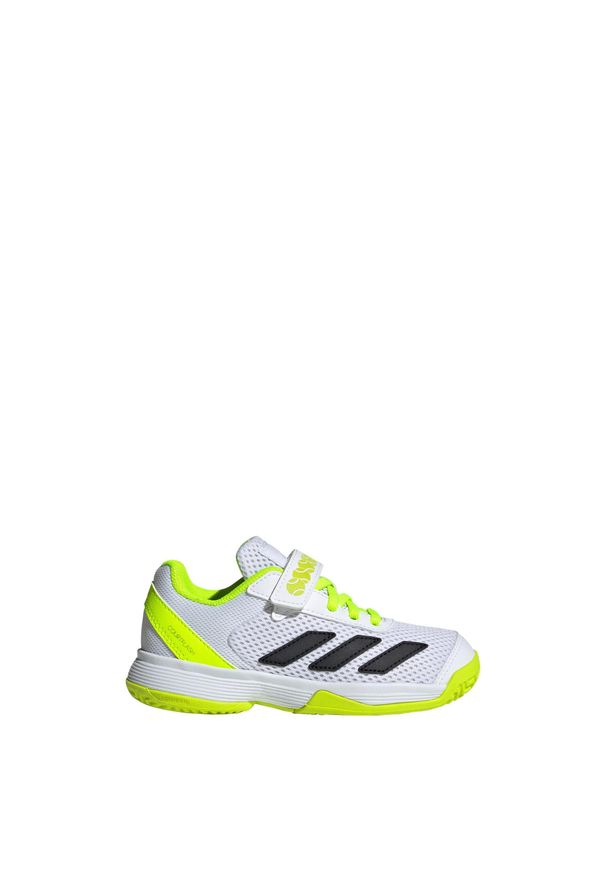 Adidas - Tenisowe buty z paskami na rzepy dla dzieci Courtflash. Zapięcie: rzepy. Kolor: żółty, biały, wielokolorowy, czarny. Sport: tenis