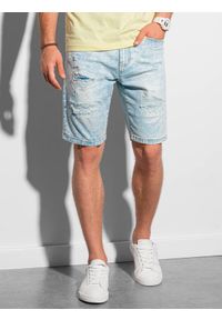 Ombre Clothing - Krótkie spodenki męskie jeansowe - jasnoniebieskie W304 - XXL. Kolor: niebieski. Materiał: jeans. Długość: krótkie. Wzór: aplikacja