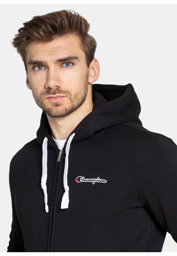 Bluza męska Champion Organic Cotton Blend Small Script Logo Zip-Up (216477-KK001). Kolor: czarny. Materiał: materiał. Styl: elegancki, sportowy