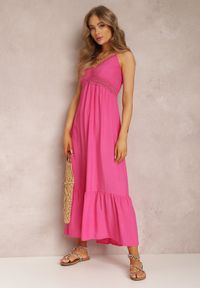 Renee - Fuksjowa Sukienka Poreithera. Kolor: różowy. Materiał: materiał, bawełna, koronka. Długość rękawa: na ramiączkach. Długość: maxi #4