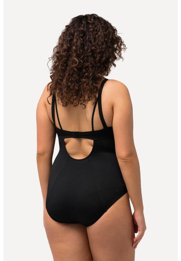 ULLA POPKEN - Damski Kostium kąpielowy tasiemka z koralikami struktura miękkie miseczki. Kolekcja: plus size. Kolor: czarny. Materiał: elastan, poliamid, materiał