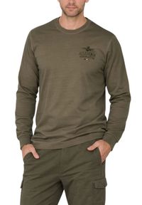 Aeronautica Militare - AERONAUTICA MILITARE Zielony męski longsleeve z haftowanym logo, Rozmiar L. Kolor: zielony. Długość rękawa: długi rękaw. Wzór: haft #2