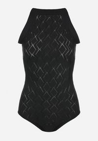 Born2be - Czarne Body z Wiskozy o Tłoczonej Fakturze Idolina. Okazja: na co dzień. Typ kołnierza: dekolt halter. Kolor: czarny. Materiał: wiskoza. Styl: casual #1