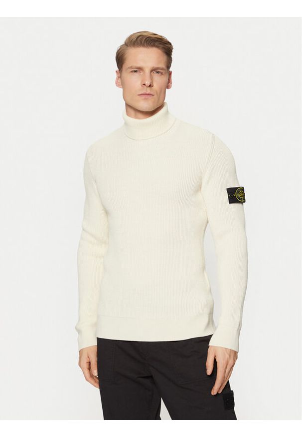 Stone Island Golf 8115552C2 Écru Regular Fit. Typ kołnierza: golf. Materiał: wełna