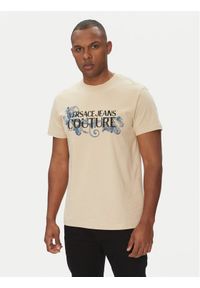 Versace Jeans Couture T-Shirt 78GAHC05 Beżowy Regular Fit. Kolor: beżowy. Materiał: bawełna
