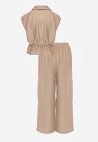 Renee - Beżowy Komplet Utility z Wiskozy Spodnie i Bluzka na Suwak ze Ściągaczem Petolira. Kolor: beżowy. Materiał: wiskoza #6