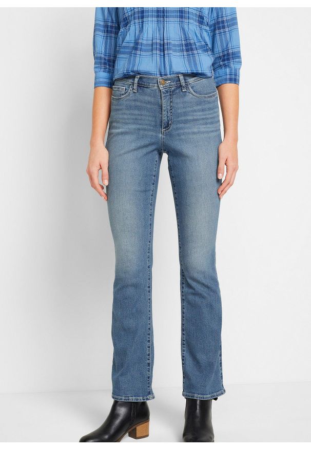 bonprix - Dżinsy w fasonie bootcut, mid waist, z bawełny organicznej. Kolor: niebieski