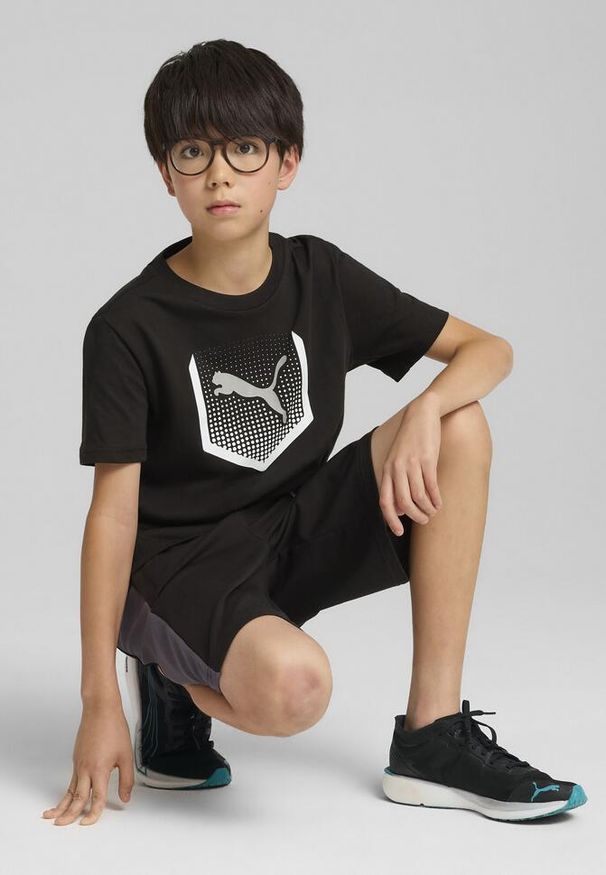 Puma - Młodzieżowa koszulka Active Sports z grafiką PUMA Black. Kolor: czarny. Materiał: guma. Wzór: nadruk