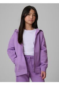 4f - 4F Bluza dresowa loose z kapturem dziewczęca - fioletowa 146/152 (10-12 lat). Okazja: na co dzień, na uczelnię. Typ kołnierza: kaptur. Kolor: fioletowy. Materiał: dresówka. Sezon: lato. Styl: casual #1