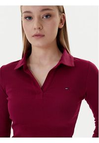 Tommy Jeans Bluzka Essential DW0DW21933 Bordowy Slim Fit. Kolor: czerwony. Materiał: bawełna #4