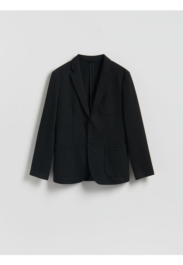 Reserved - Marynarka slim fit z domieszką wiskozy - czarny. Kolor: czarny. Materiał: wiskoza