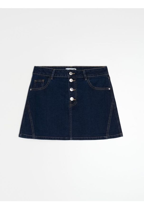 Sinsay - Jeansowa spódnica mini z przeszyciami - niebieski. Kolor: niebieski. Materiał: jeans