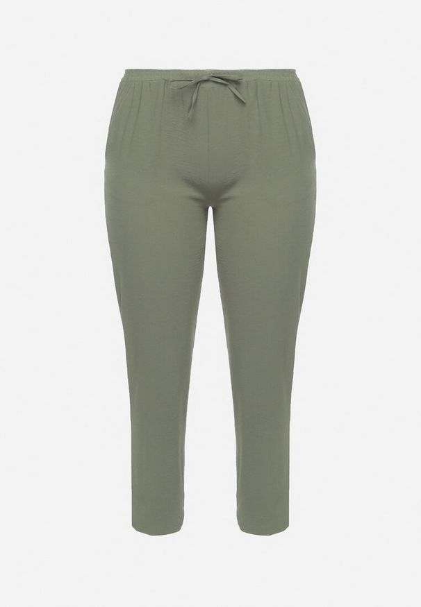 Born2be - Zielone Casualowe Spodnie z Elastyczną Gumką w Pasie z Wsuwanymi Kieszeniami Mousesa. Okazja: na co dzień. Kolor: zielony. Styl: casual