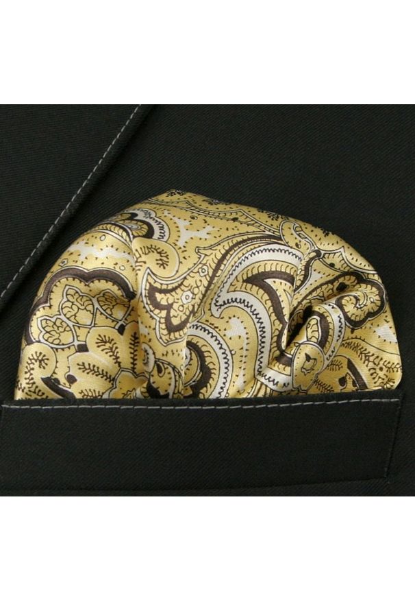 Alties - Kremowa Elegancka Poszetka Męska - ALTIES - Beżowy Wzór Orientalny. Kolor: beżowy, brązowy, wielokolorowy. Materiał: poliester