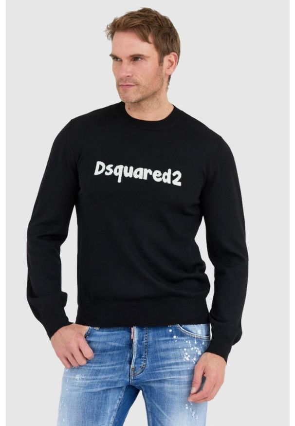 DSQUARED2 Czarny sweter męski cartoon pullover, Rozmiar M. Kolor: czarny. Materiał: wełna