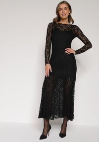 Born2be - Czarna Koronkowa Sukienka Taliowana z Odkrytymi Plecami Talifera. Kolor: czarny. Materiał: koronka. Długość rękawa: na ramiączkach. Wzór: koronka. Styl: klasyczny, elegancki #1
