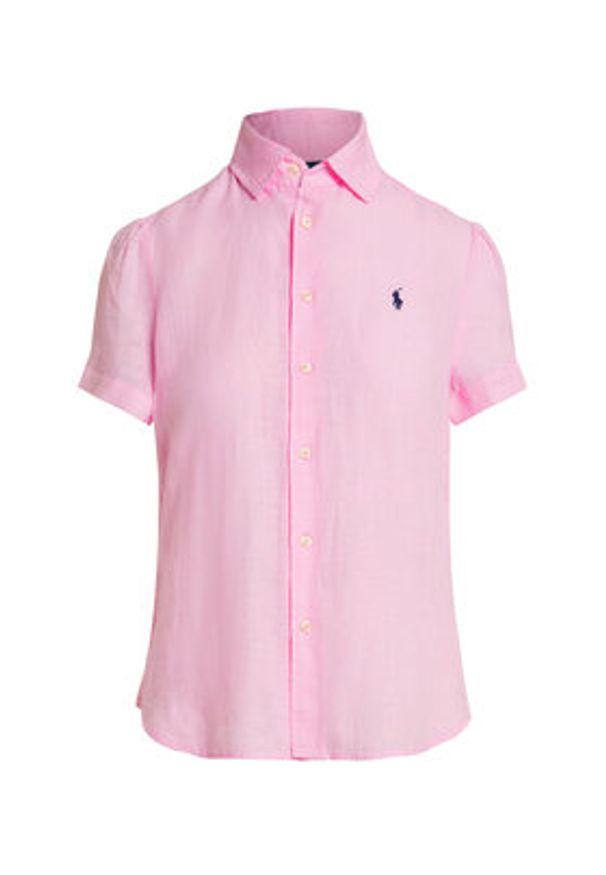 Polo Ralph Lauren Koszula 211973366501 Różowy jasny Regular Fit. Typ kołnierza: polo. Kolor: różowy. Materiał: len
