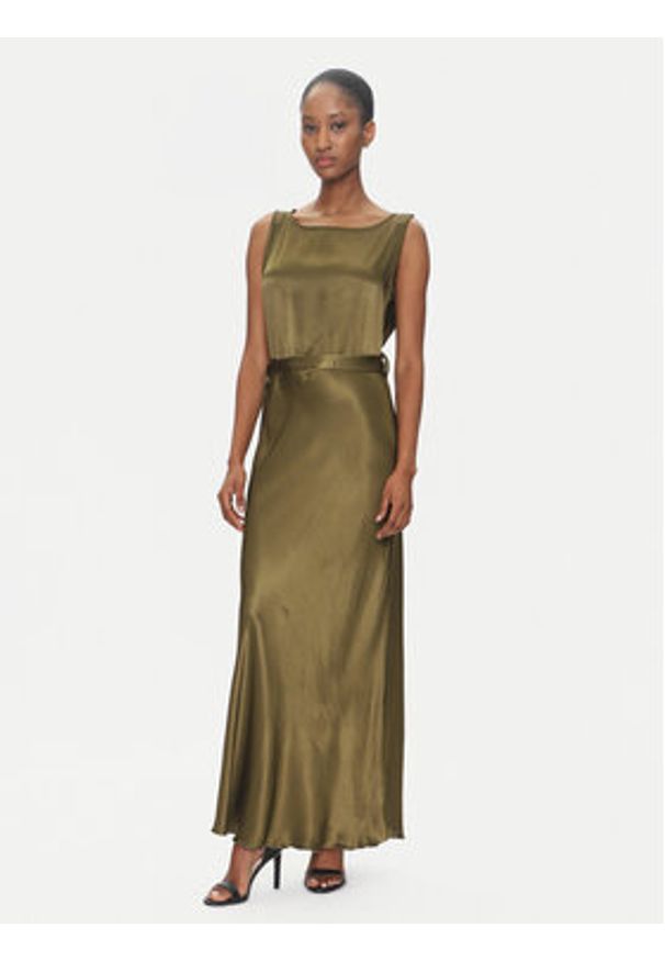 ViCOLO Sukienka wieczorowa TD0766 Khaki Regular Fit. Kolor: brązowy. Materiał: satyna, wiskoza. Styl: wizytowy