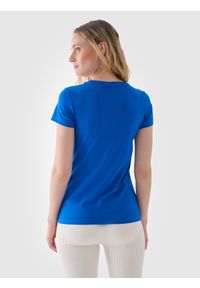 4f - 4F T-shirt slim gładki damski - niebieski S. Okazja: na co dzień. Kolor: niebieski. Materiał: dzianina, jersey, bawełna. Długość rękawa: krótki rękaw. Długość: krótkie. Wzór: gładki. Styl: sportowy, klasyczny, casual