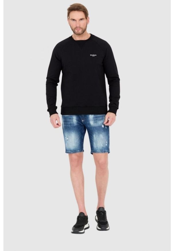 Balmain - BALMAIN Czarna bluza męska z małym aksamitnym logo, Rozmiar S. Kolor: czarny