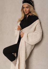 Renee - Beżowy Niezapinany Kardigan z Wełną o Długim Kroju Temindriae. Okazja: na co dzień, na spotkanie biznesowe, do pracy. Kolor: beżowy. Materiał: wełna. Długość: długie. Styl: biznesowy, elegancki, casual #5