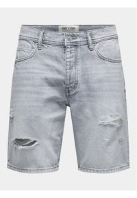 Only & Sons Szorty jeansowe Edge 22029639 Szary Straight Fit. Kolor: szary. Materiał: bawełna